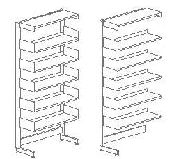 80/ CLASSIC STEEL SHELVING SINGLE-SIDED - WITH TOP SHELF Complete shelving system with uprights, crossbars, shelves, top shelf, brackets and fittings.