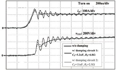 N. ZHU et al.: TURN-ON OSCILLATION DAMPING FOR HYBRID IGBT MODULES 53 Fig. 24. The comparison of turn-on waveforms with and without the damping circuit. Fig. 26.