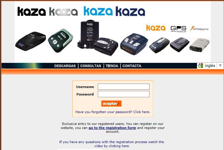 13. Updating the database To update the unit s database, you must register the detector in the webpage: http://www.kazaradares.
