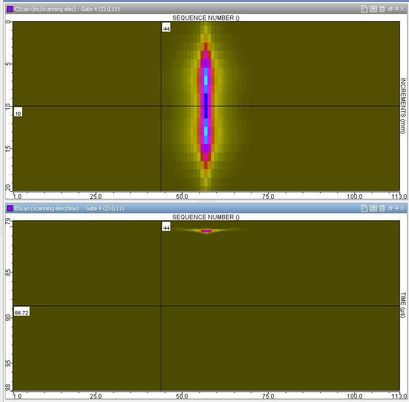 Similar results are seen for 1mm FBH at a depth of 10 mm from the surface. Using DDF enables higher amplitude detection and correct sizing.
