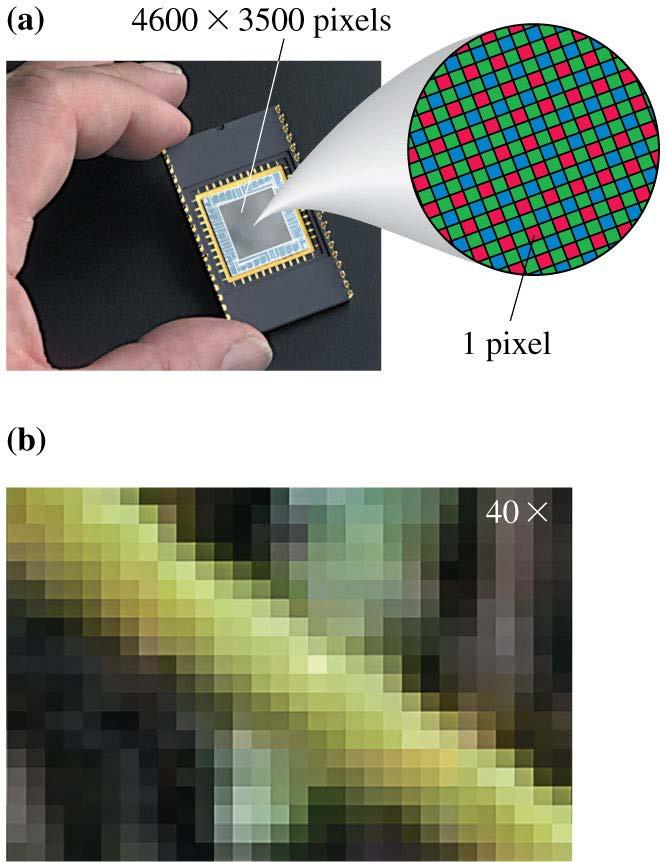 The Detector Figure (a) shows a CCD chip. To record color information, different pixels are covered by red, green, or blue filters.