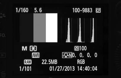 Creating a custom white balance 2 Reading the histogram Place the Grey White Balance Card in front of the composition. The white band should be on the side of strongest light source.