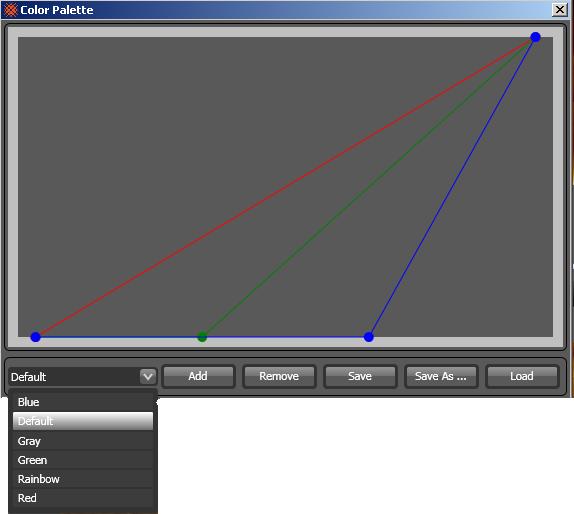 green or blue lines. Select the color of interest by dragging the line using a click and hold selection. Release the line when the desired color gradient is found. Figure 41- Color palette window 4.5.
