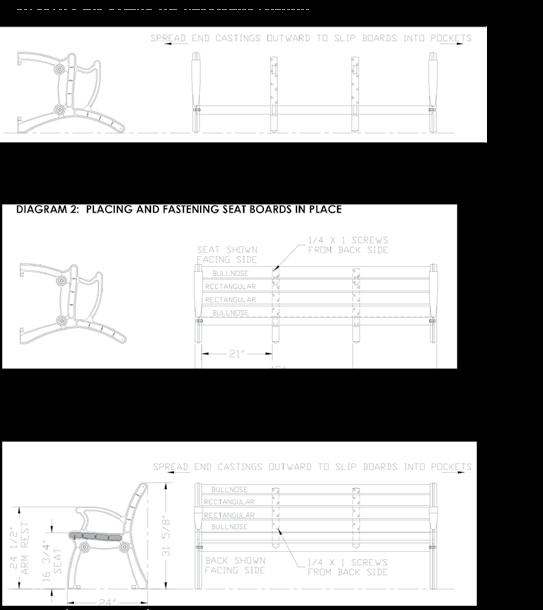 ASSEMBLY AND MOUNTING INSTRUCTIONS NATURAL PARK BENCH WITH BACK 1. Loosely assemble bench end castings to back support tube. See diagram 1. 2.