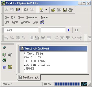The file TEXT CIR is imported into the PSPICE simulator, as shown in Figure 3.