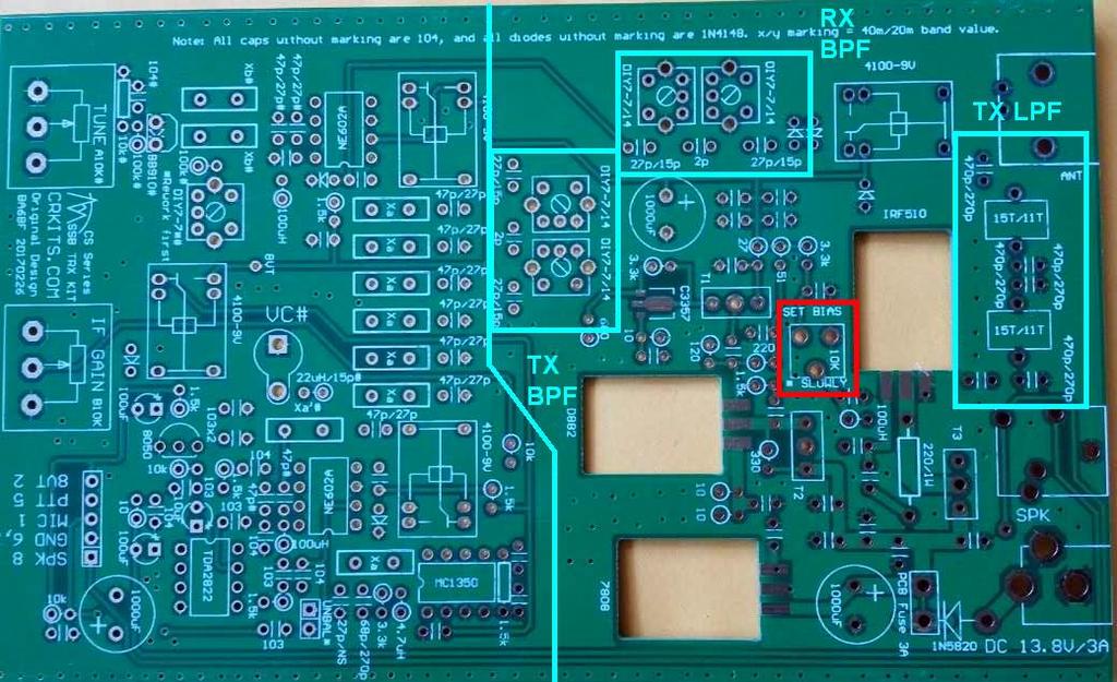 Get to Know the Main PCB See the photo. You will see a line of words on the top. It tells you the default marking of 104 capacitors and 1N4148 diodes.