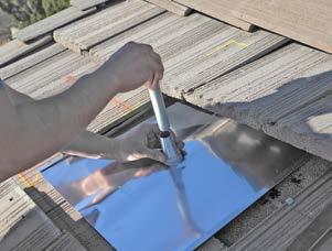 1) Remove tile and locate the rafter 3) Prep the base and attach base 2) Drill pilot hole 4) Set flashing Series 100 UL Standoff Post Step-by-Step