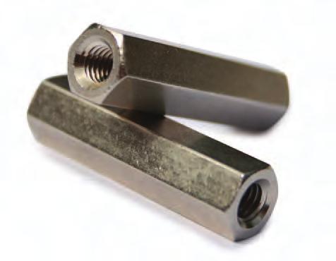 THREADED SPACERS AND STUDDING CONNECTORS Hexagonal spacers are available in nickel plated brass, stainless steel grade AISI 303 and steel with a bright zinc and clear passivate finish.