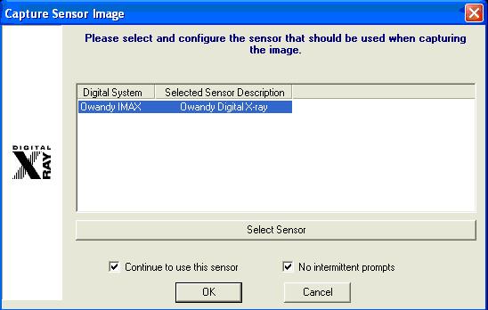 8 of 17 Software 5. From the Capture Sensor Image window, Select Owandy IMAX and then select OK. 6.