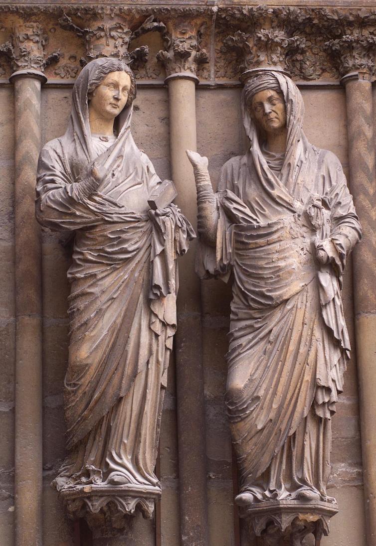 Gothic Art:Features Curving figures Figures in Gothic art often curve or sway in an S shape. The pose of the figures is enhanced by the hanging folds of their clothes.