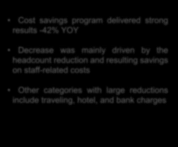 9 Decrease was mainly driven by the headcount reduction and resulting savings on