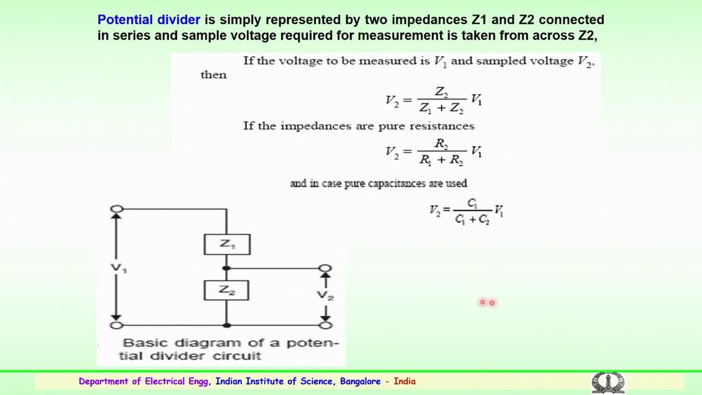 (Refer Slide Time: 27:25) Then simplest divider is the potential divider, and this is the simply represented by two impedances or two resistance is which are shown Z 1 and Z 2 voltage is applied here