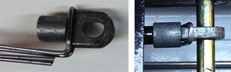 10. N.B. 8. As noted, the gas springs thread into an eye fitting at both the barrel and rod end. These fittings have a square shoulder (right photo below).