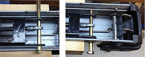 16. The free end of the wire rope was clamped with vice-grips and pulled toward the Hullavator release handle end (to the left in photo above) to remove as much slack from the wire rope as possible