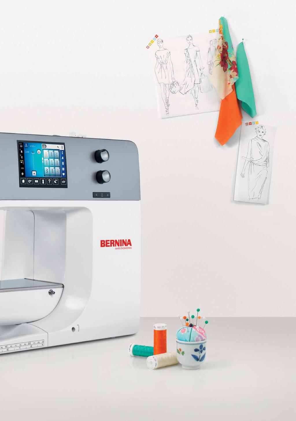 Easy navigation on a centrally located colour touch screen BERNINA