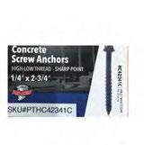 1/4 x 1-1/4 High-Low Thread Sharp Point Phillips Hex-Head Concrete Screw Anchors (100 count) SKU # PTHC41141C 1/4 x 1-3/4 High-Low Thread Sharp Point Phillips Hex-Head Concrete Screw Anchors (100