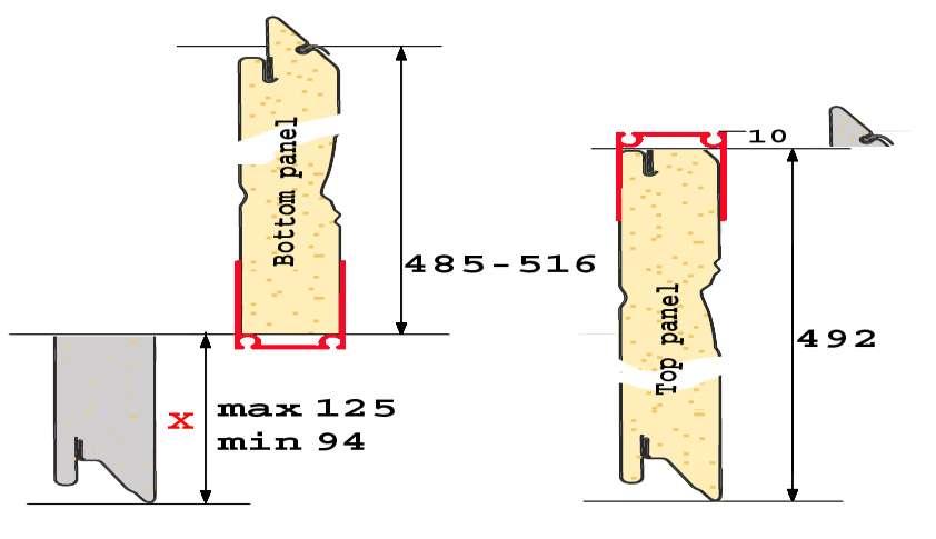 Opening height 2007-2038 Cut off the top of top panel to leave 492mm Cut off the part of bottom panel The cutting part height X can be calculated Opening height according to formula (for this option