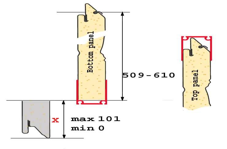 Opening height 2039-2140 Cut off the part of bottom panel The cutting part height X can be calculated Opening height according to formula (for this option only): Min Max X=2140-H Top alu profile 0