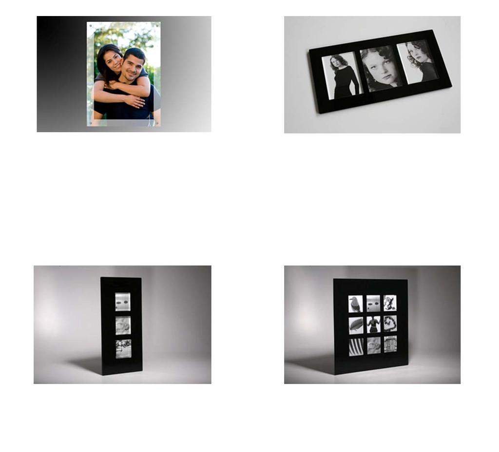 SINGLE MULTI3S Wall mounted Acrylic Sandwiches Photograph mounted between twin 5mm acrylic sheets with front clear panel. A4-75 A3-135 A2-195 Photos slipped in behind 3 front clear panels.