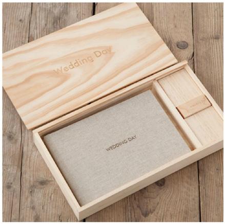Dimensions : 10x8 up to 18x12 Wooden USB box & book