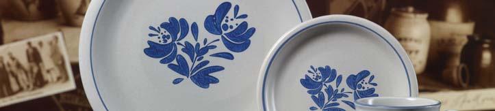 Yorktowne features a deep blue floral motif to the smooth glaze that is reminiscent of the early salt-glaze technique.