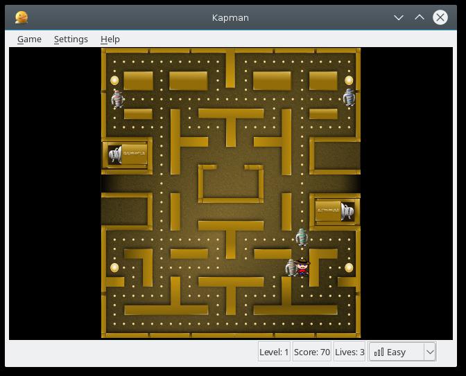 Chapter 1 Introduction GAMETYPE: Arcade NUMBER OF POSSIBLE PLAYERS: One Kapman is a clone of the well known game Pac-Man. You must go through the levels escaping ghosts in a maze.