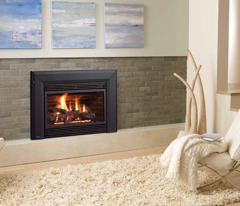 Energy Large Gas Insert E33 Regency E33 gas insert featuring black louvers, brick panels and contour faceplate Turns Your Drafty Fireplace Into an