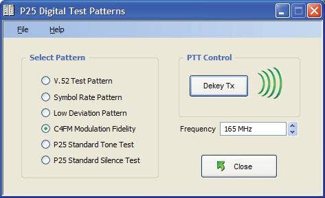 MT-4E ANALOG & P25 DIGITAL RADIO SYSTEMS MAINTENANCE GUIDE Modulation Fidelity Testing In the transmitter RSS, enter the Service section and click on Test Patterns.