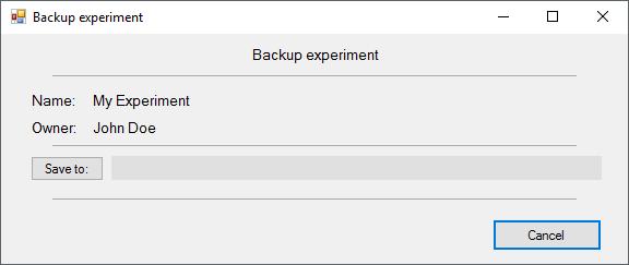 Window is shown after selection of the Backup Experiment option. Backup directory is selected by the Save to (Fig. 25-1). 1 Fig.