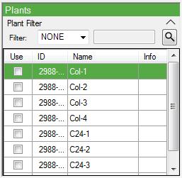 2.9.1 PLANT TABLE Fig. 41 Plant Table Plant table displays list of plants from the selected rounds and trays, with plant ID, name and note.