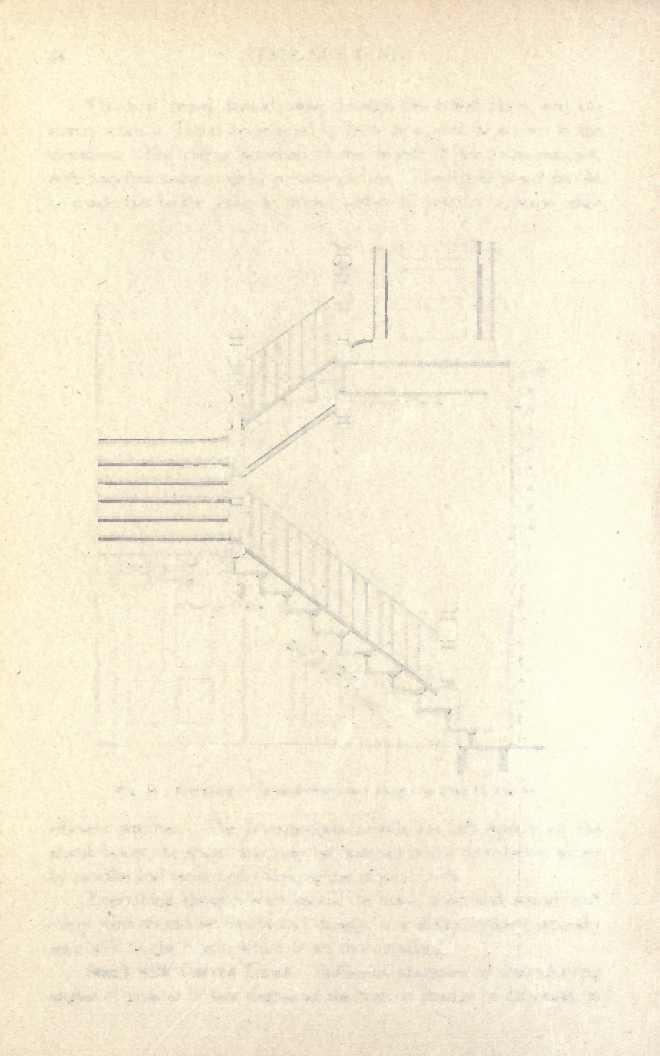34 STAIR-BUILDING The first newel should pass through the lower floor, and, to insure solidity, should be secured by bolts to a joist, as shown in the