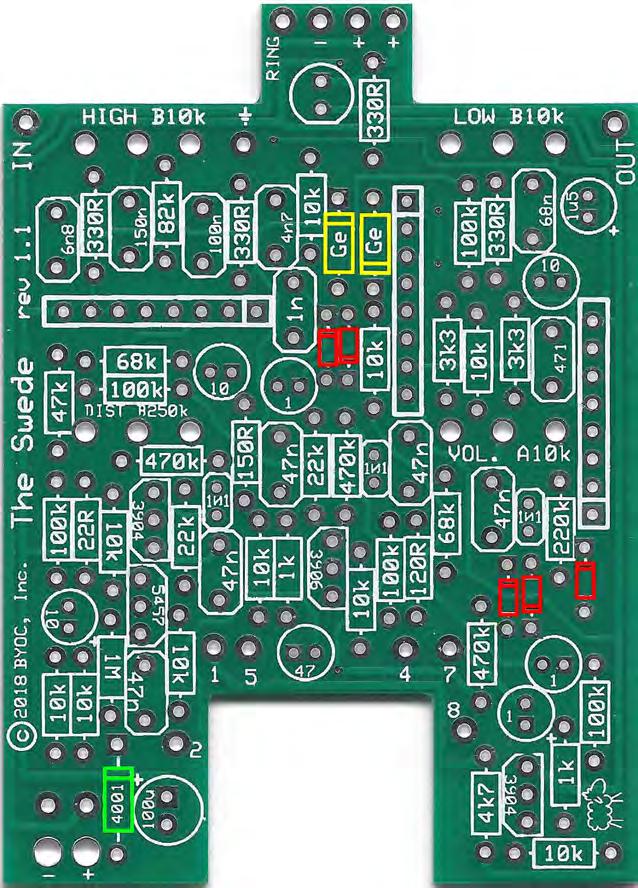 Step 2: Add the diodes. Be sure to match the end of the diode with the stripe to the layout on the PCB.