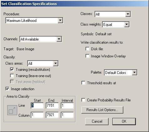 Figure 6: Set Classification Specifications dialog box 14) The classification results are overlaid on top of the TM image (Figure 7).