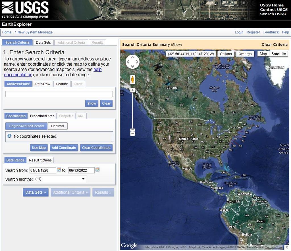 15) Launch a web browser and go to http://earthexplorer.usgs.gov/.