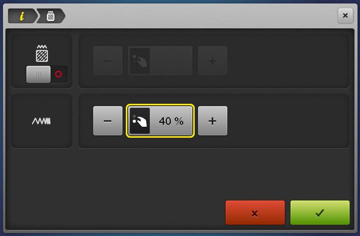 Select i ; select Change Motif Size icon and ensure that the Maintaining Proportions icon is engaged for proportional resizing. Increase the size of the letter to 200% using either Multifunction knob.
