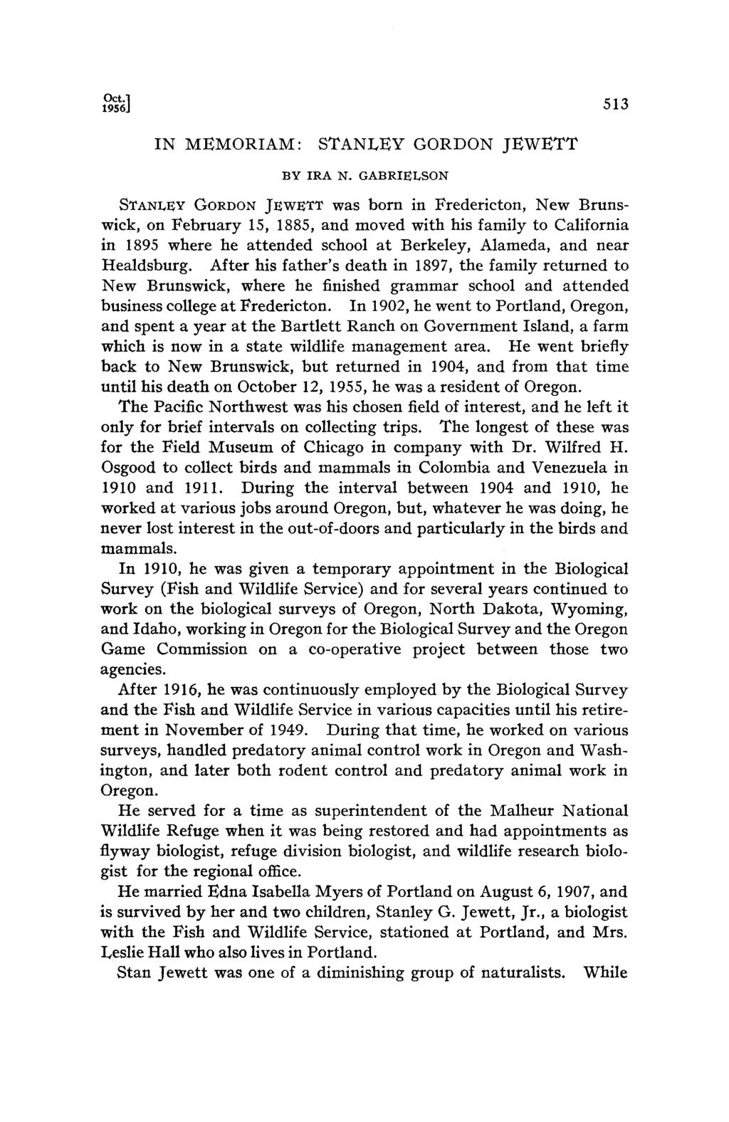 1956] IN MEMORIAM: STANLEY GORDON JEWETT BY IRA N.