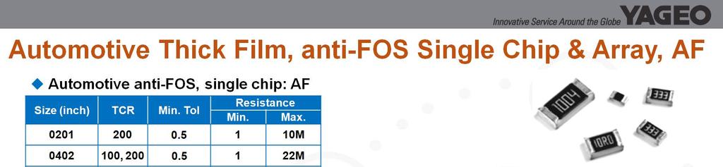 Yageo sulfur resistant chip resistor - AF series, with enhanced