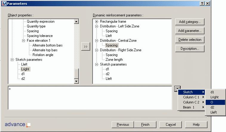 DYNAMIC REINFORCEMENT TUTORIAL 1. In the Parameters dialog box, in the Object properties panel, select the Lright parameter from the Sketch parameters branch.