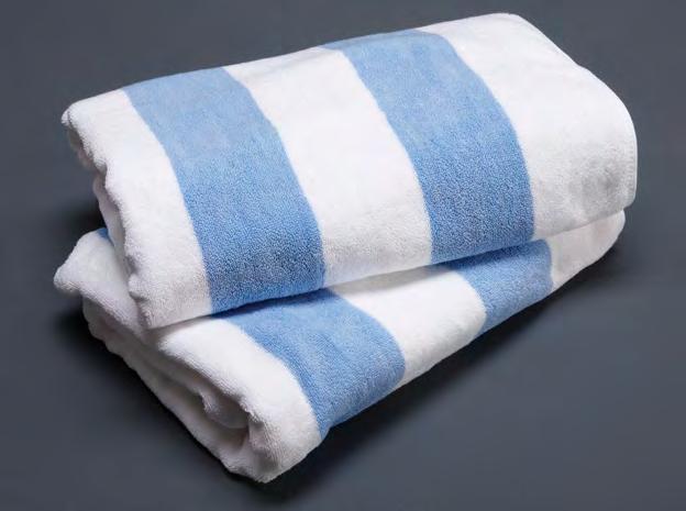 Available in timeless Sky Blue / White and more contemporary Beige / White, these towels will complement any poolside atmosphere.