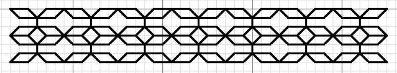 Pattern 65 Ironwork lozenge band Technique: Blackwork Thread: DMC 310, one strand Simple bands are an important part of designing a sampler.