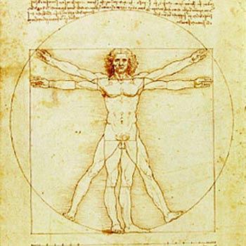 Vitruivian Man, Limits of the Sphere and Relationships of Center to Whole The navel is naturally placed in the centre of the human body, and, if in a man lying with his face upward, and his hands and