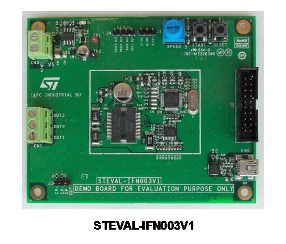 PMSM FOC SDK Debug connector USB interface for real-time data exchange RoHS compliant Description The STEVAL-IFN00V is an evaluation board based on STMicroelectronic's ARM TM Cortex-M core-based
