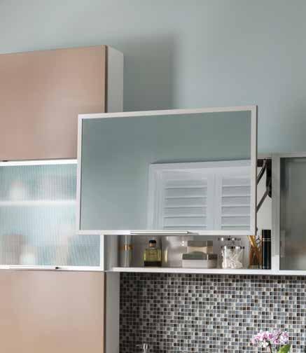 Cabinet Doors with Integrated AVENTOS Lift Systems AF003S aluminum frame doors, brushed
