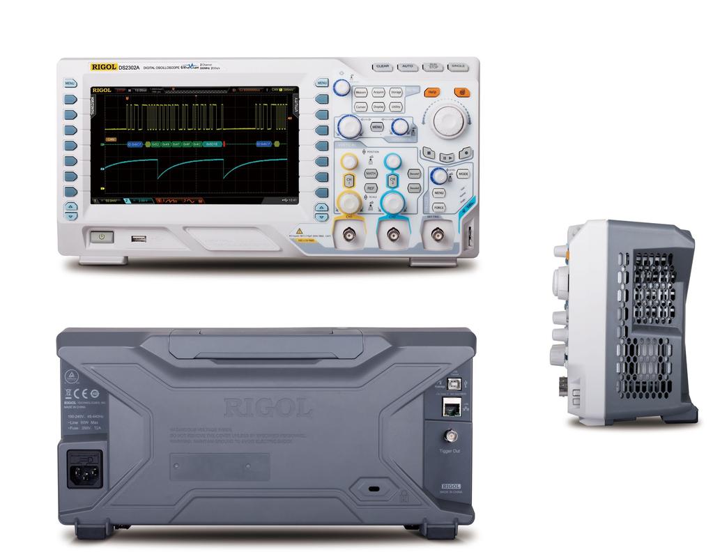 DS2000A Series Digital Oscilloscope RUN/STOP/SINGLE Waveform record&replay Independent control for each channel Decoding Product Dimensions: Width X Height X Depth=361.6 mm 179.6 mm 130.