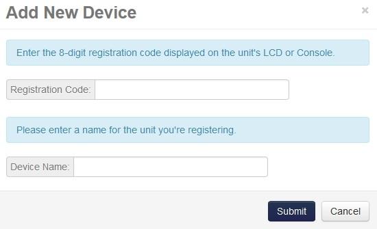 Registration Code: To access the registration code click the Settings Button on the screen and the code will be displayed. The device name uniquely identify s the user of the IPR device.