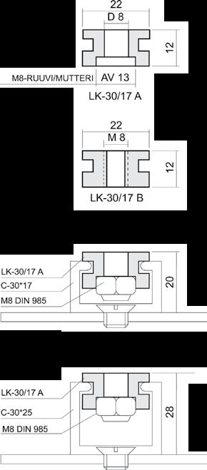 LK-30 POM sliding profiles ST-30 Stoppers LK-30/17 A Width: 22