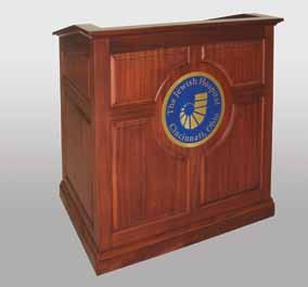 Reference MFI #09762 MRP-36 Classic Cherry An optional etched bronze medallion logo is mounted on the top panel of this Raised Panel Style lectern.