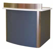 ..Call for pricing MLBD-32 Custom Mahogany This Bowfront Style lectern has 3 deep reveals lined in polished gold laminate. The lectern has height adjust shown partially up.