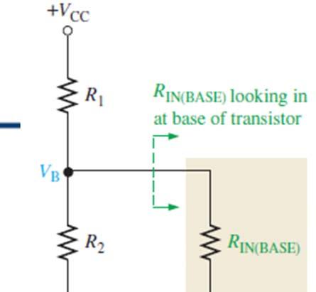 of the dc current gain in the transistor. ٢١ estimate the loading effect by comparing RIN(BASE) to the resistor R2 in the voltage divider.