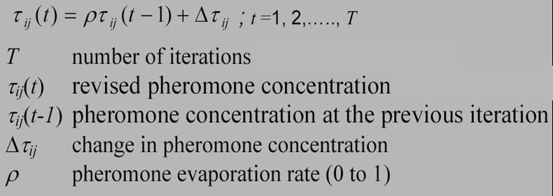 Pheromone Concentration In each subsequent iteration, the pheromone concentration